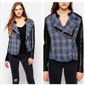 Free People Moto Plaid and Leather Jacket